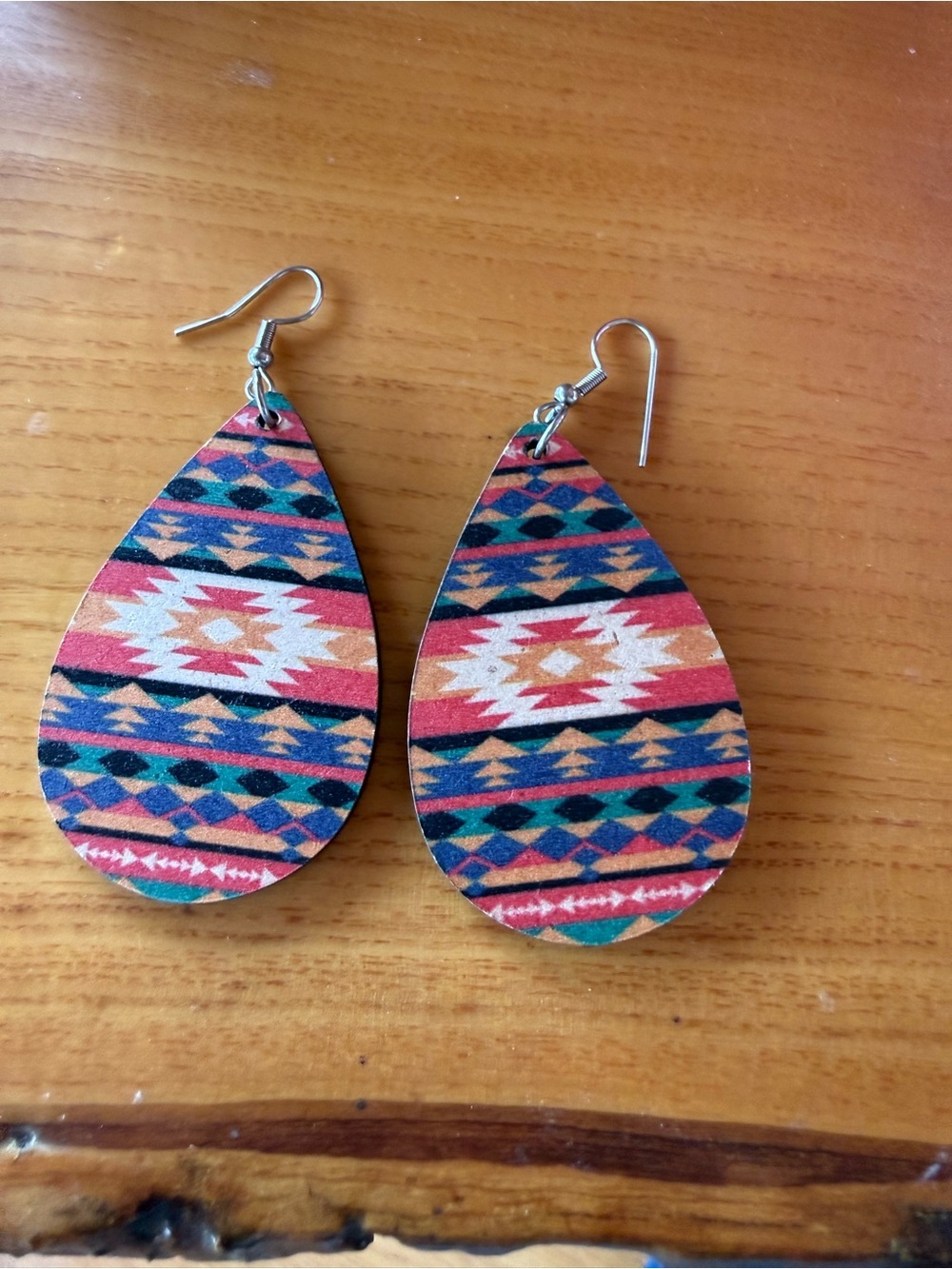 Handmade Teardrop Aztec Print Earrings in Multicolor